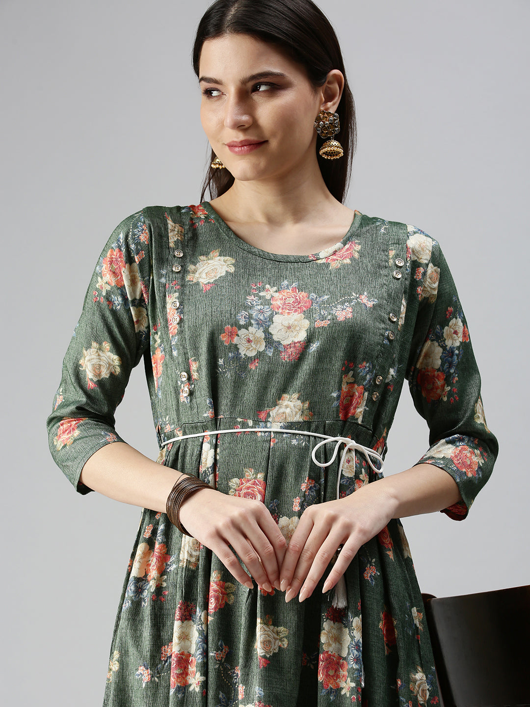 Women's Green Printed A-Line Kurta