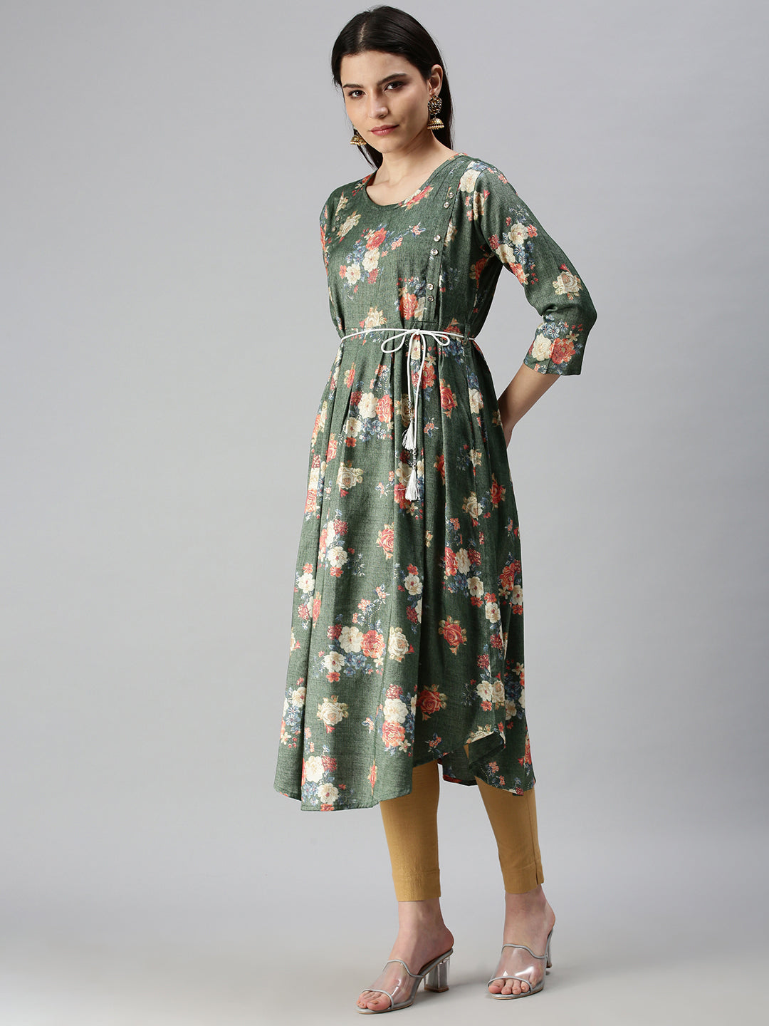 Women's Green Printed A-Line Kurta