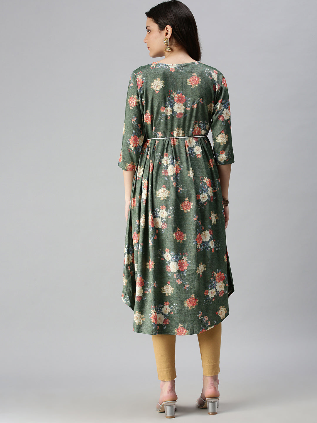 Women's Green Printed A-Line Kurta