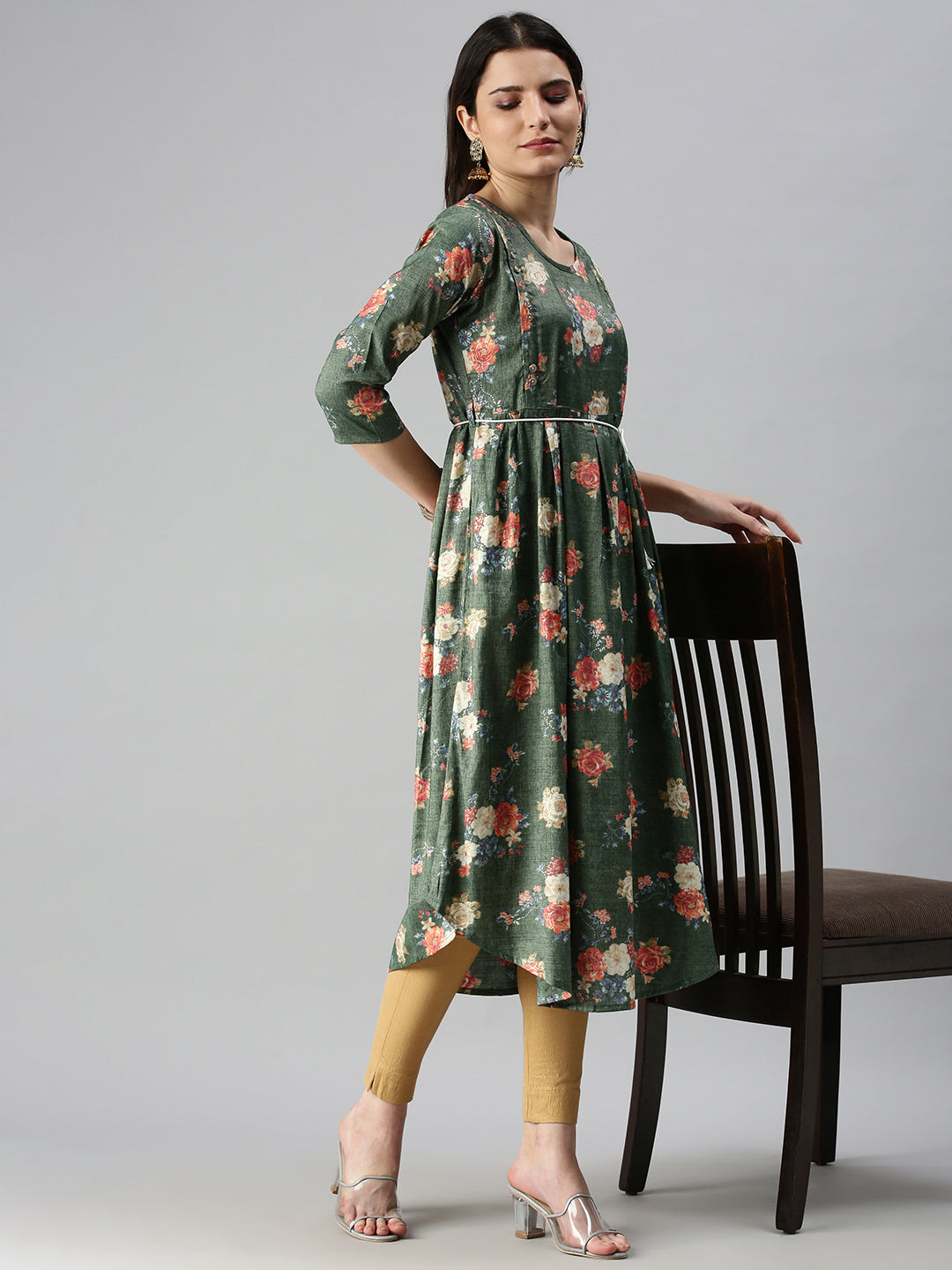 Women's Green Printed A-Line Kurta