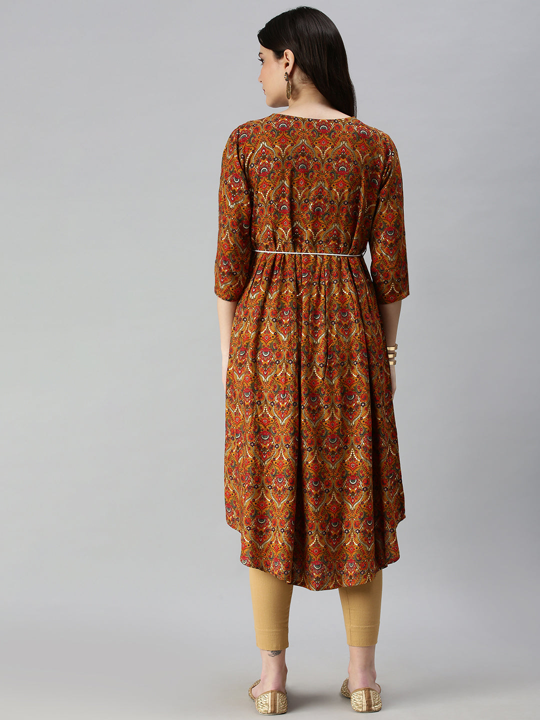 Women's Mustard Printed A-Line Kurta