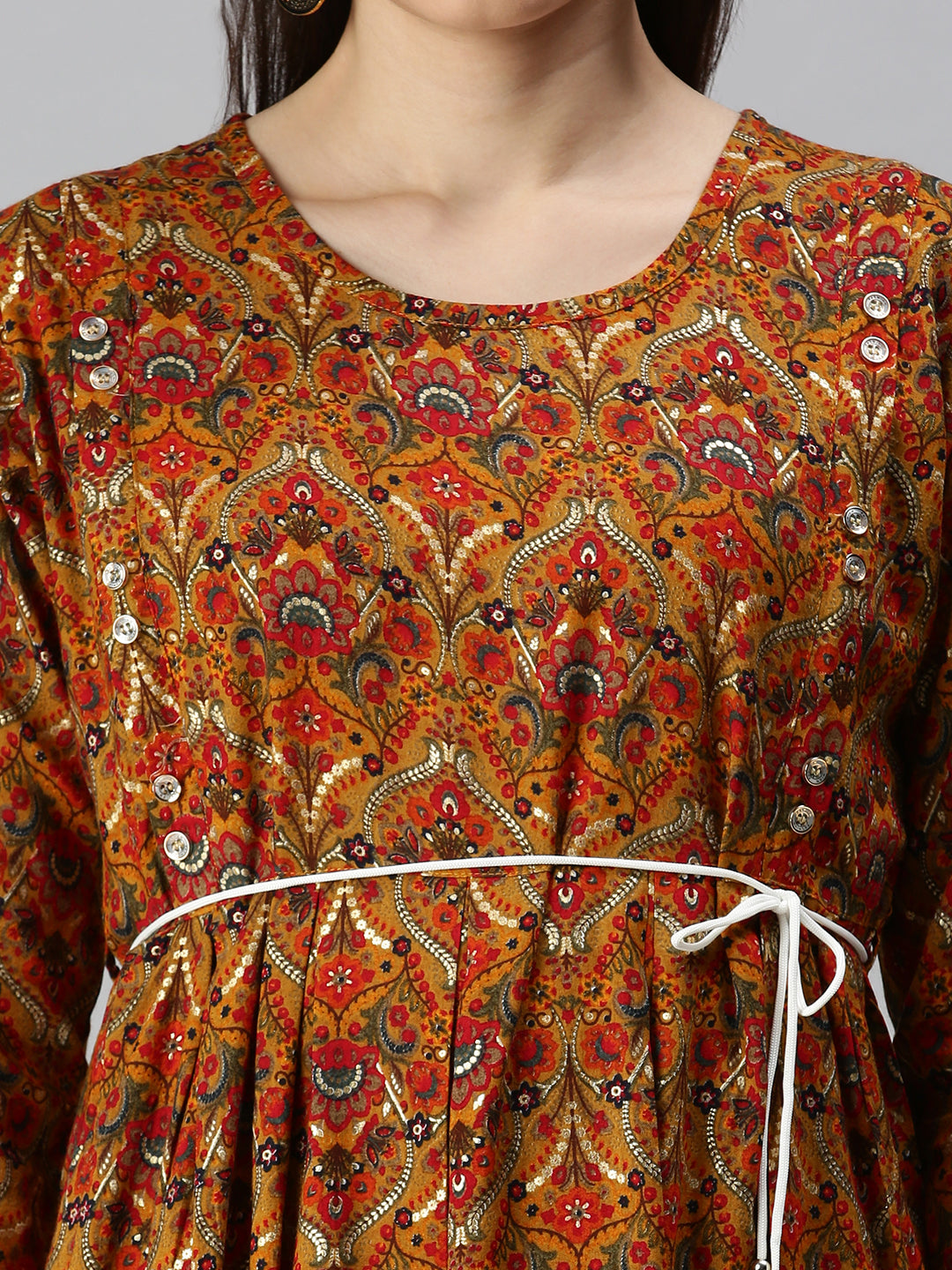 Women's Mustard Printed A-Line Kurta