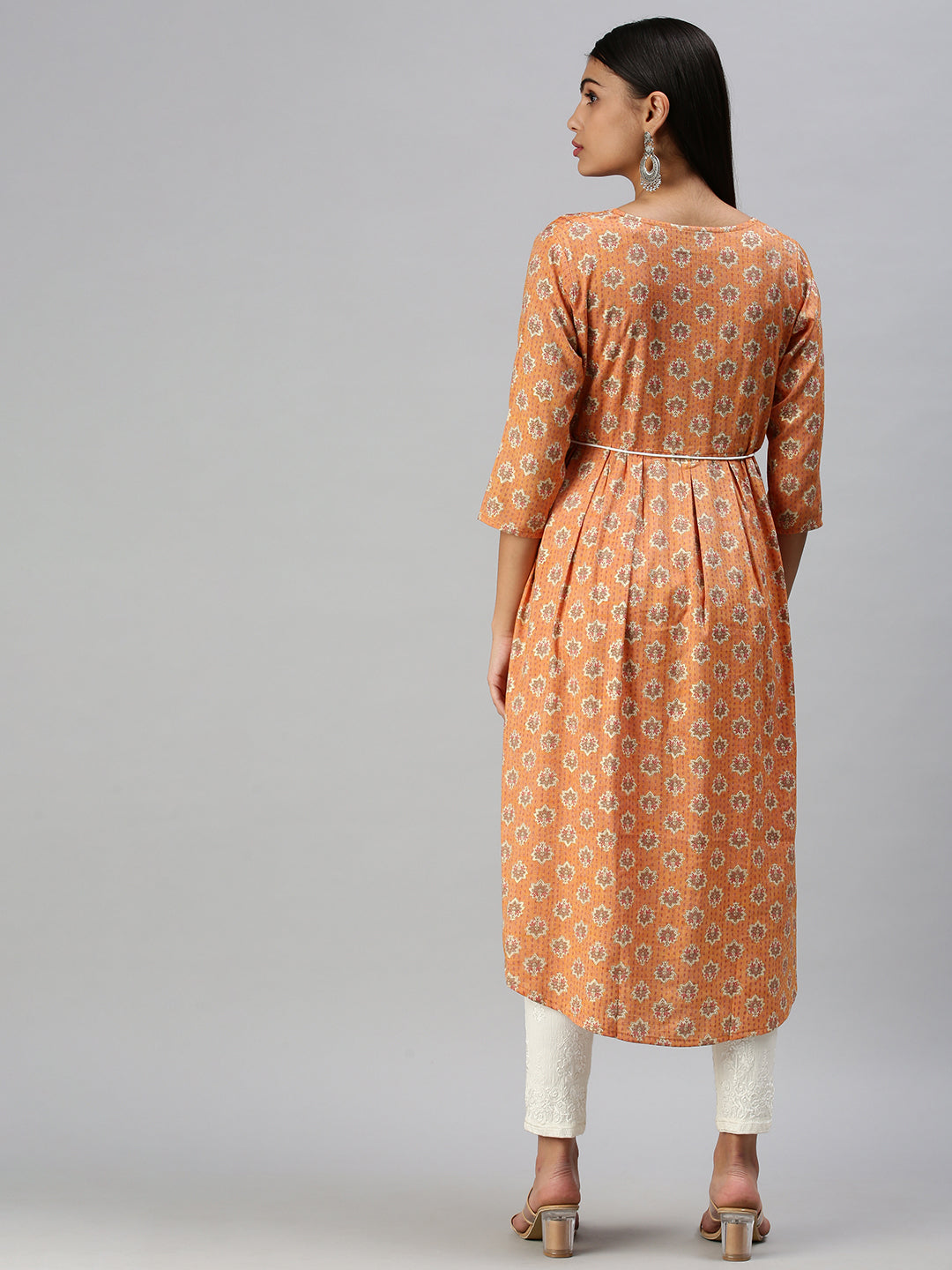 Women's Orange Printed A-Line Kurta