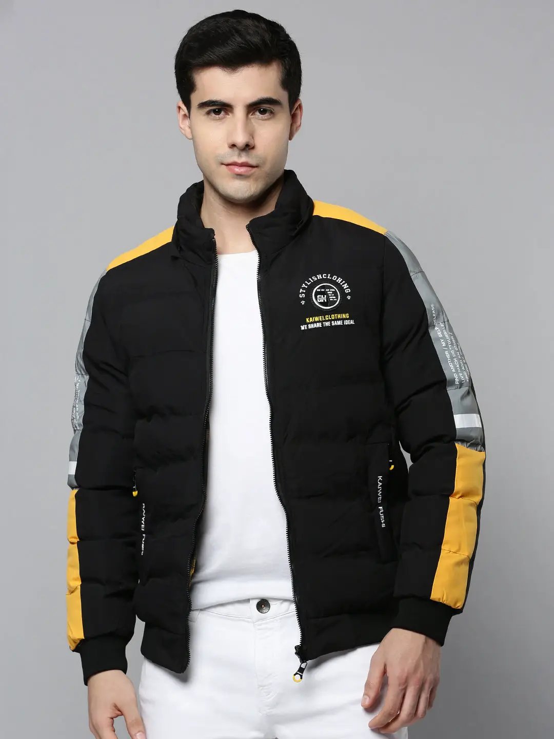 Men's Black Solid Bomber Jacket