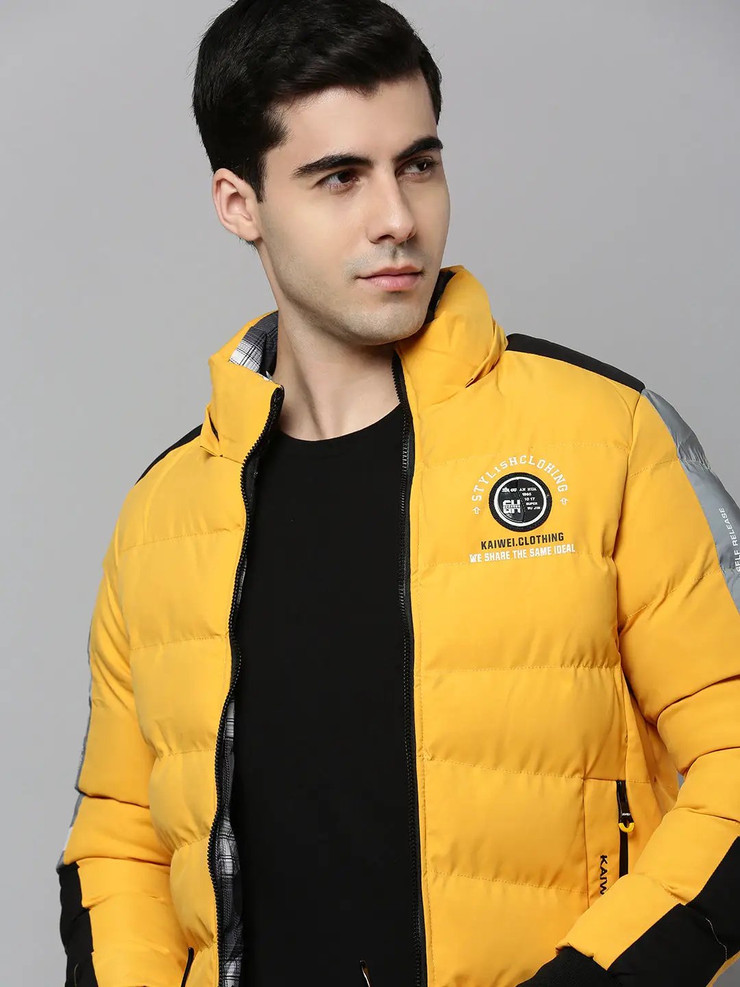 Men's Yellow Solid Bomber Jacket