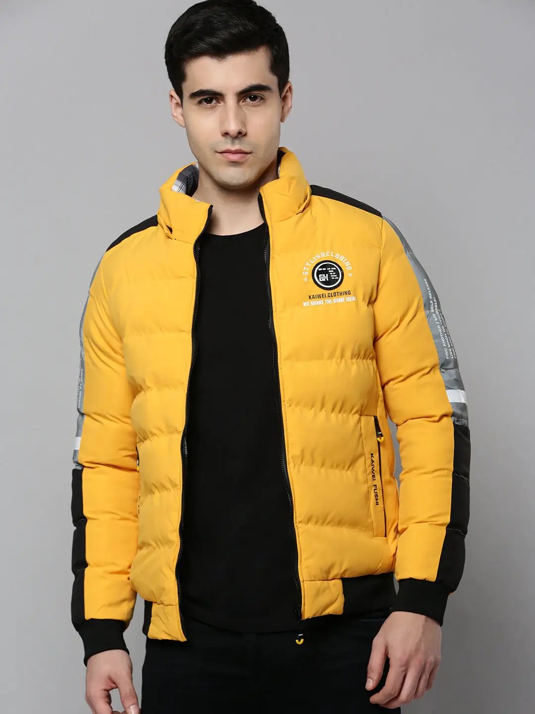 Men's Yellow Solid Bomber Jacket