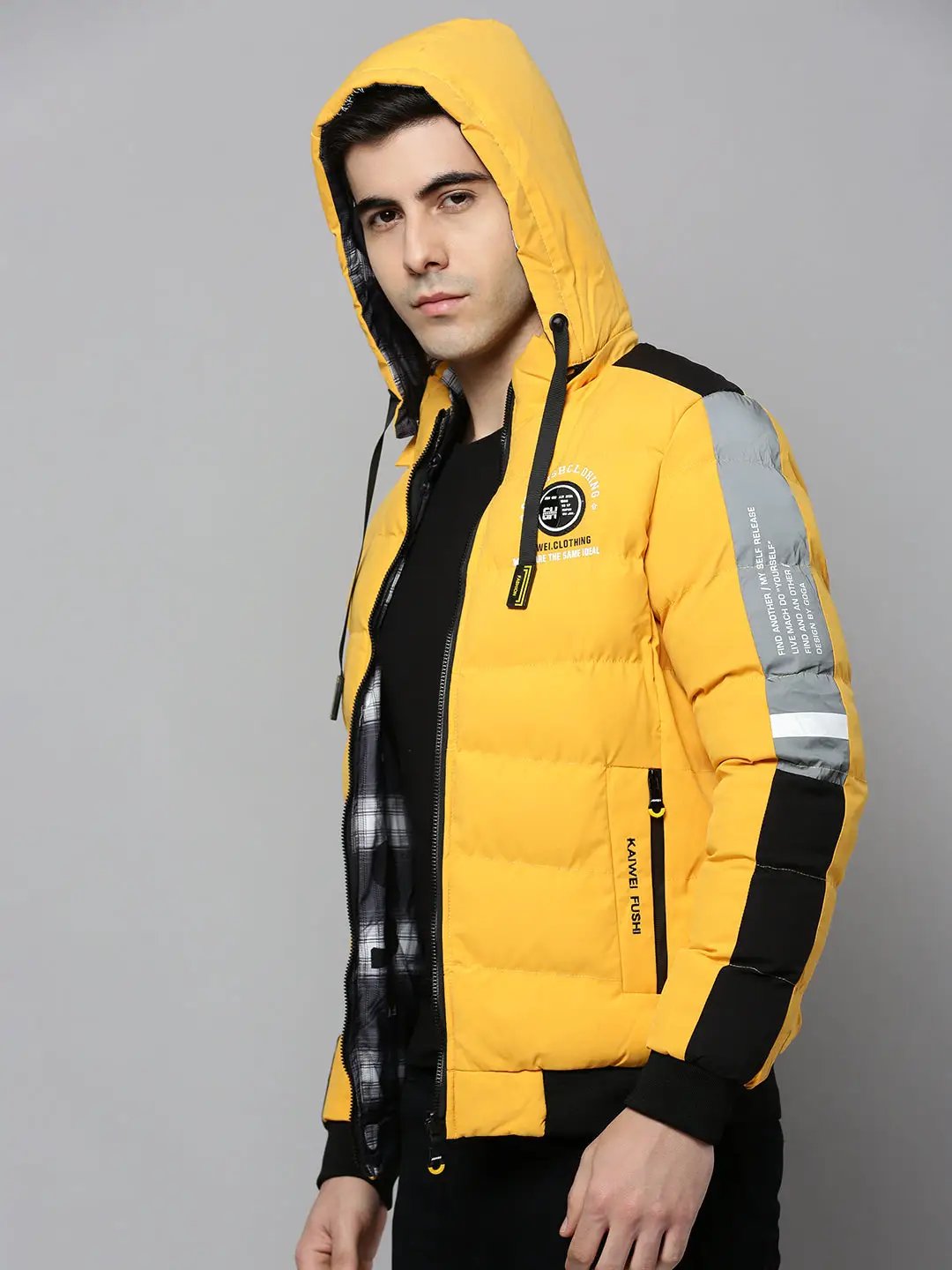 Men's Yellow Solid Bomber Jacket