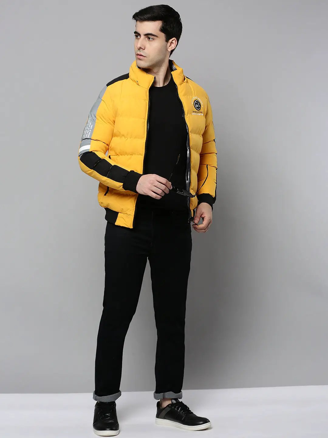 Men's Yellow Solid Bomber Jacket