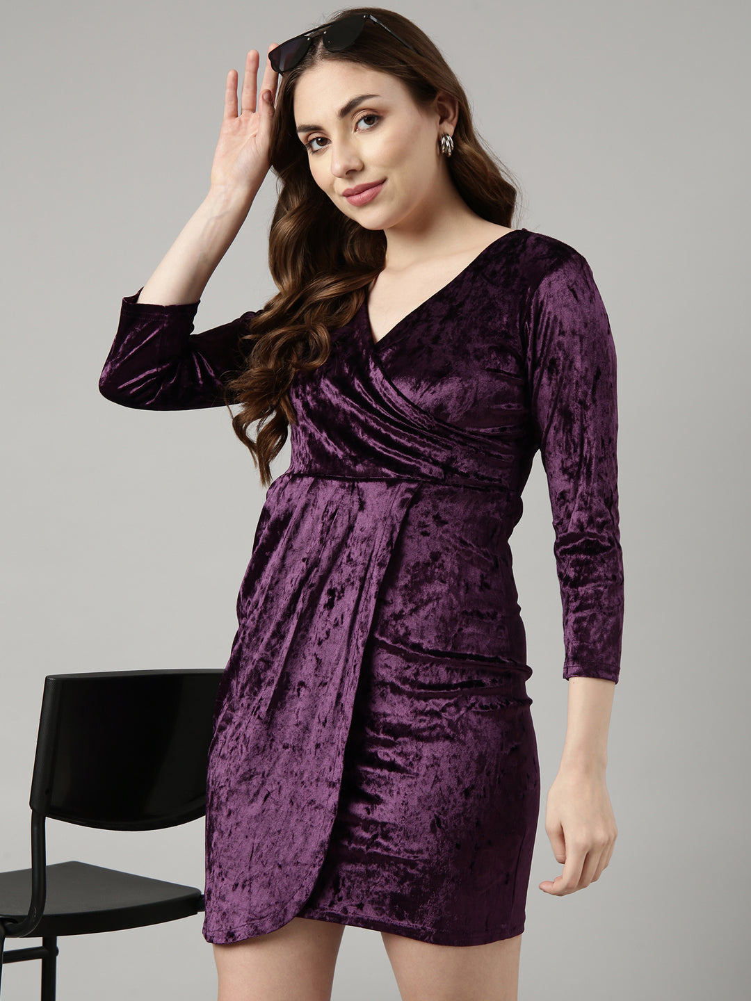 Women Purple Solid Wrap Dress