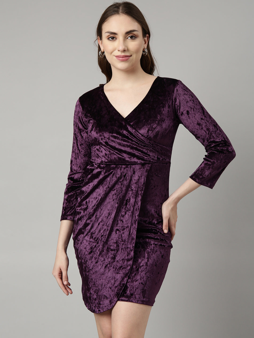 Women Purple Solid Wrap Dress