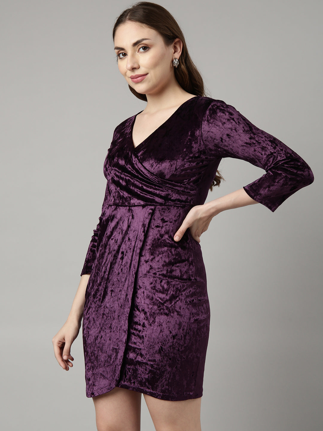 Women Purple Solid Wrap Dress