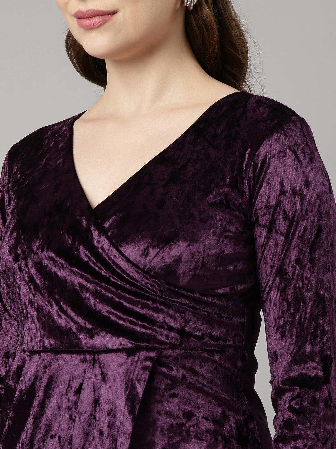 Women Purple Solid Wrap Dress