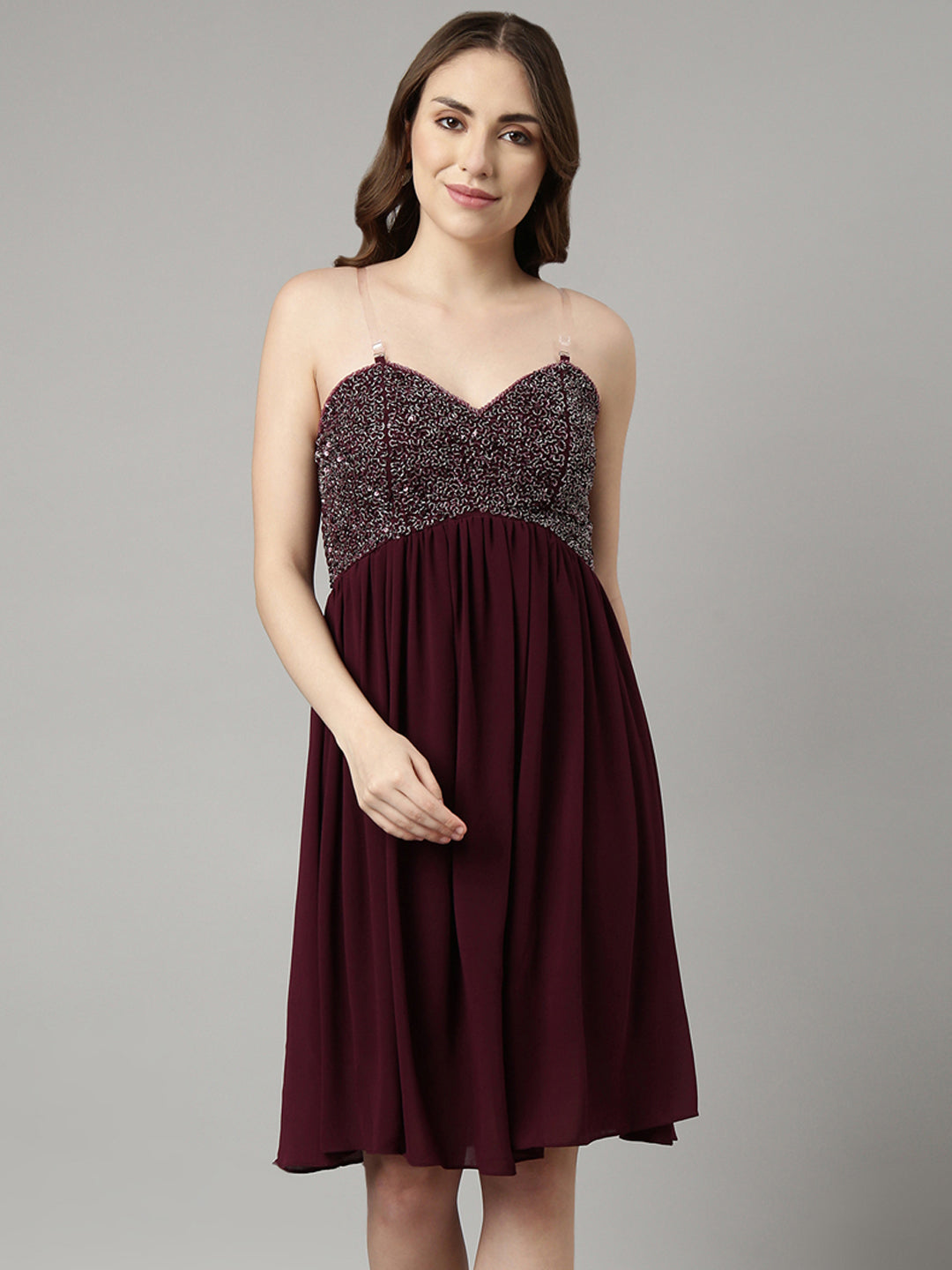 Women Purple Embellished Fit and Flare Dress