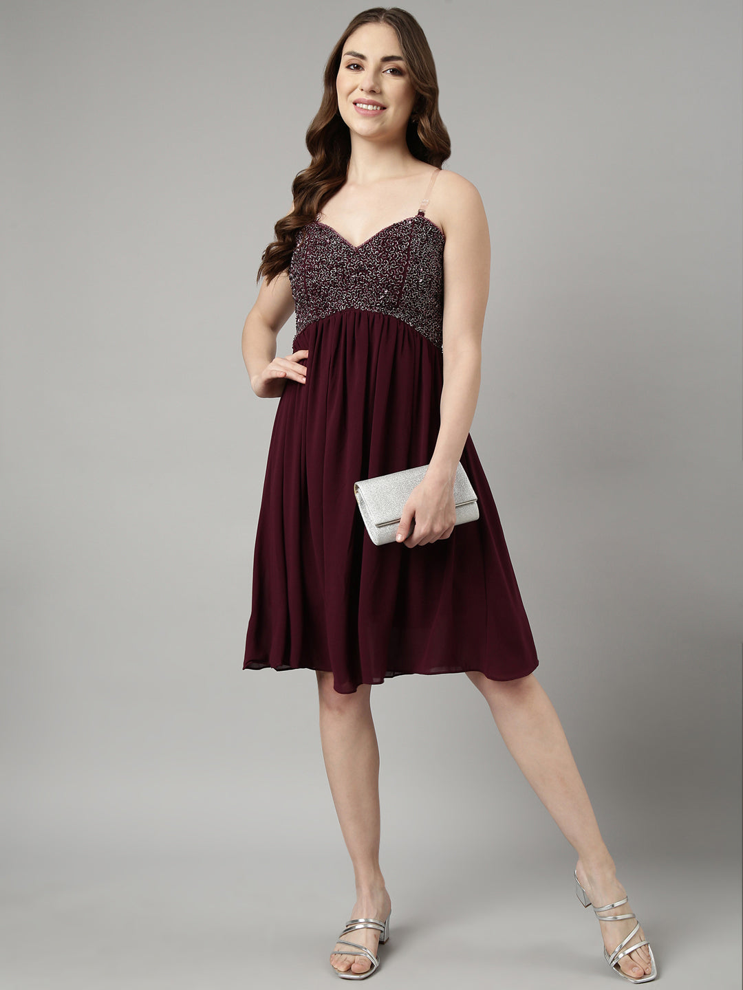 Women Purple Embellished Fit and Flare Dress