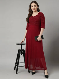 Women's Maroon Solid Maxi Dress