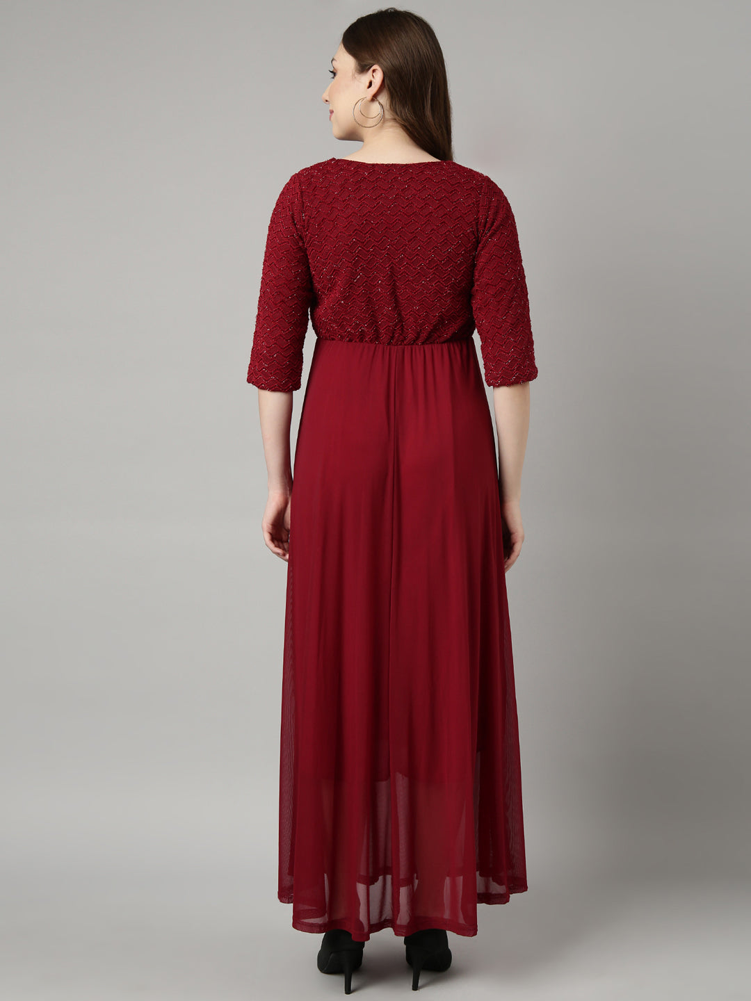 Women's Maroon Solid Maxi Dress