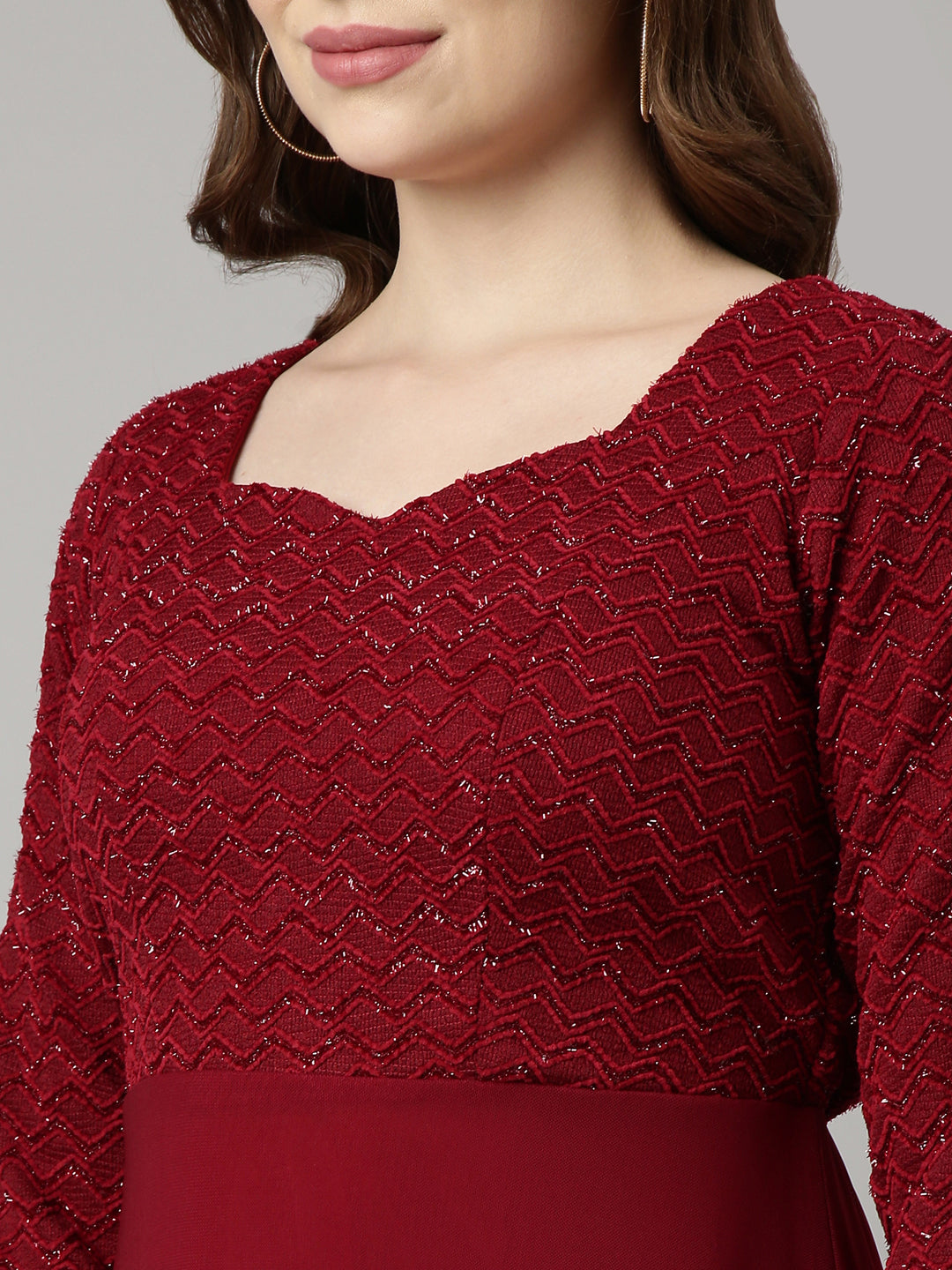 Women's Maroon Solid Maxi Dress