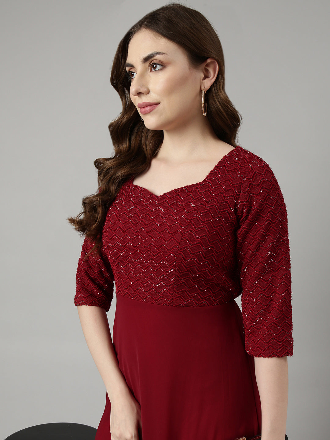 Women's Maroon Solid Maxi Dress