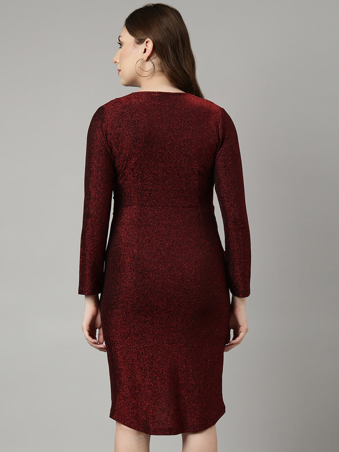 Women Maroon Solid Wrap Dress