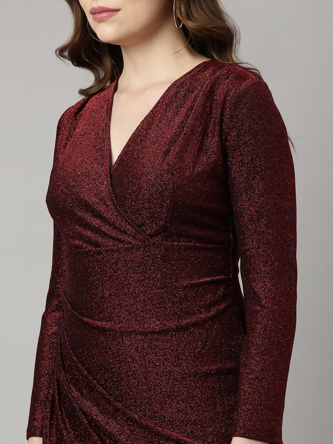 Women Maroon Solid Wrap Dress