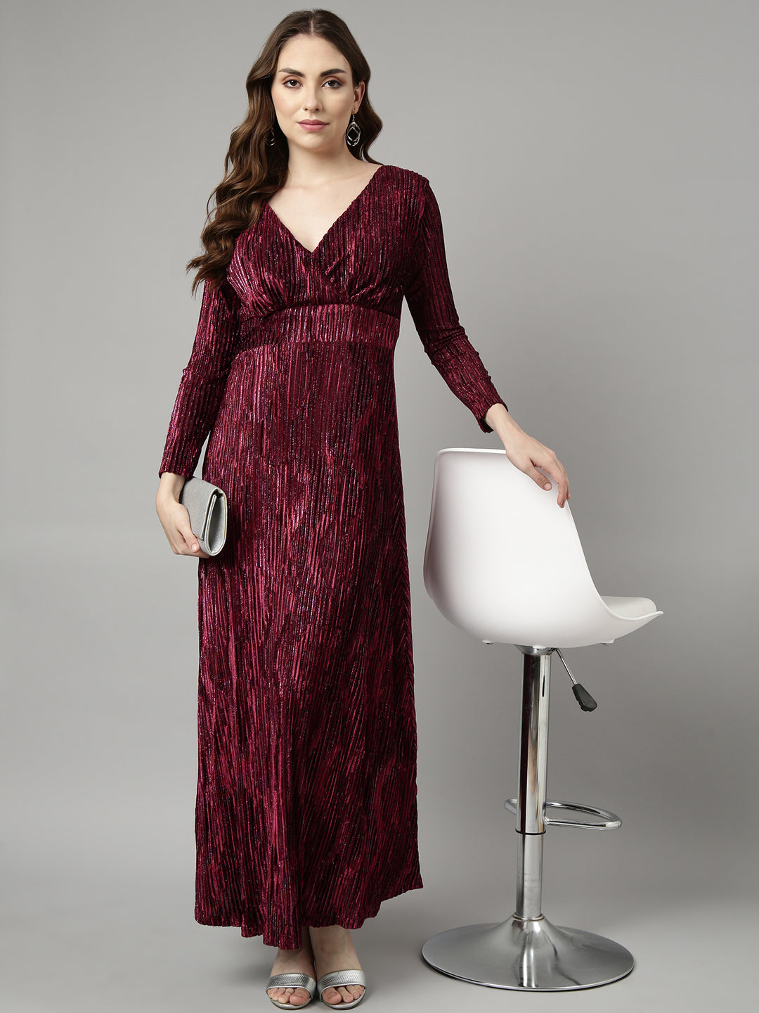 Women's Maroon Striped Maxi Dress