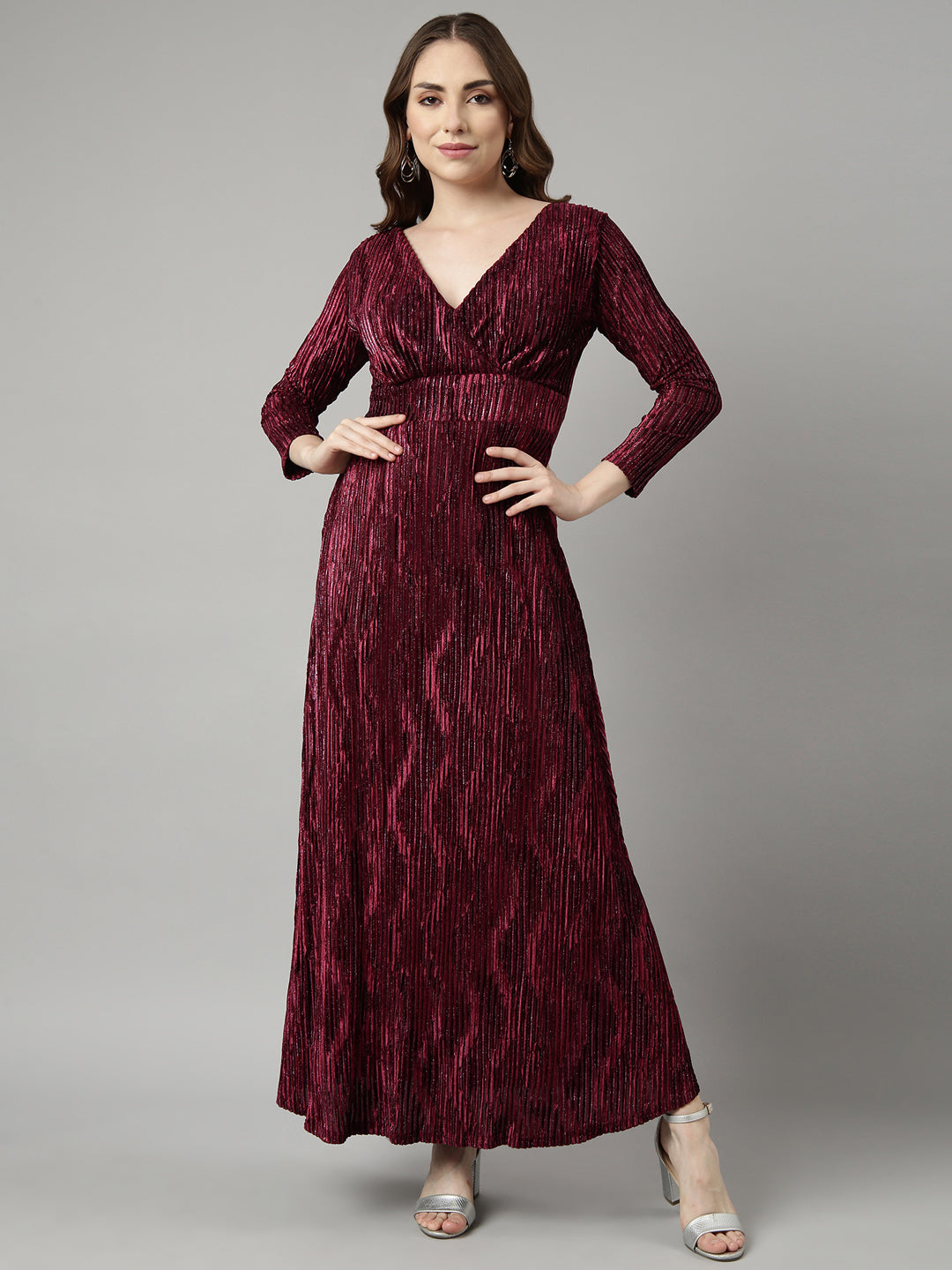 Women's Maroon Striped Maxi Dress