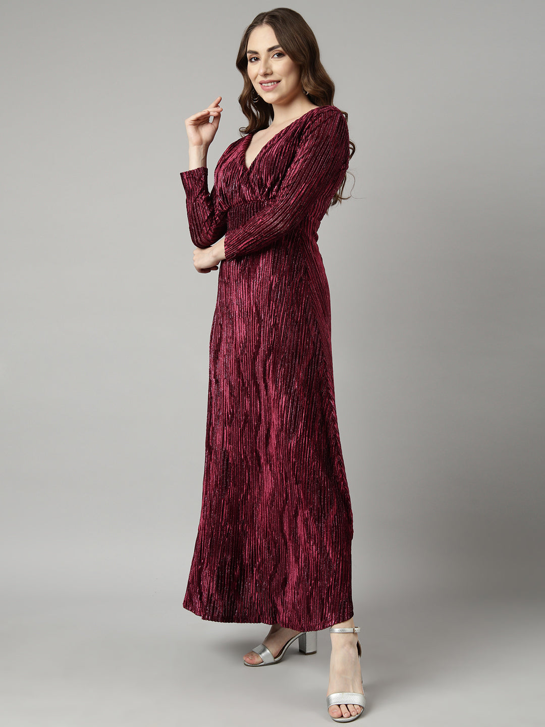 Women's Maroon Striped Maxi Dress