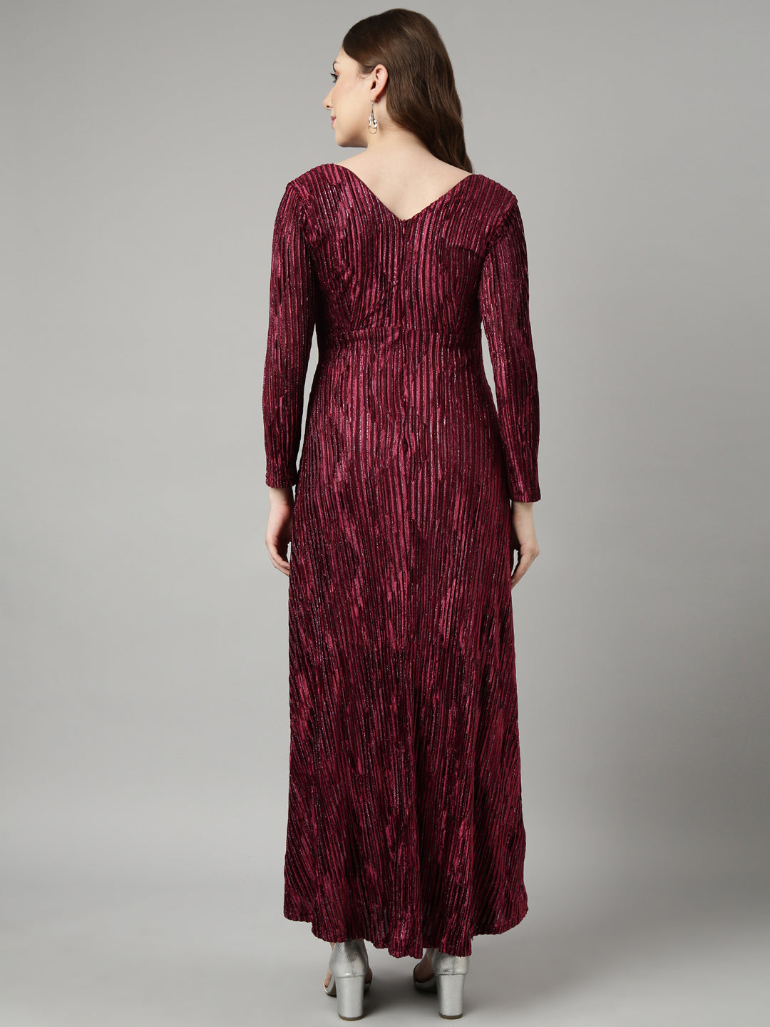 Women's Maroon Striped Maxi Dress