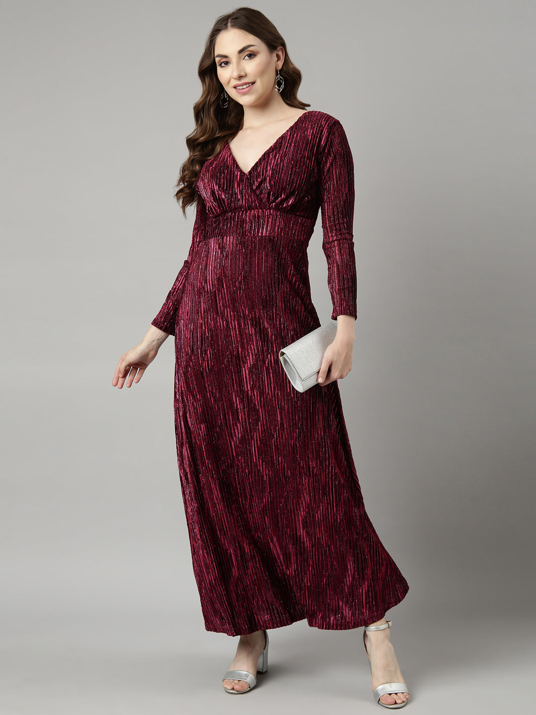 Women's Maroon Striped Maxi Dress