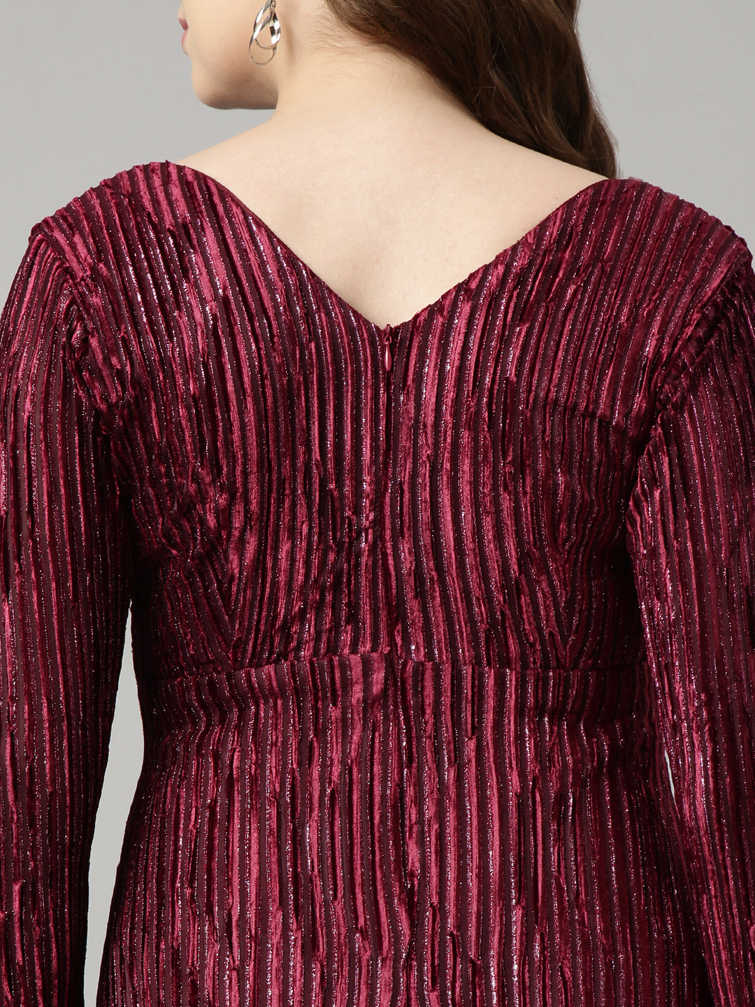 Women's Maroon Striped Maxi Dress