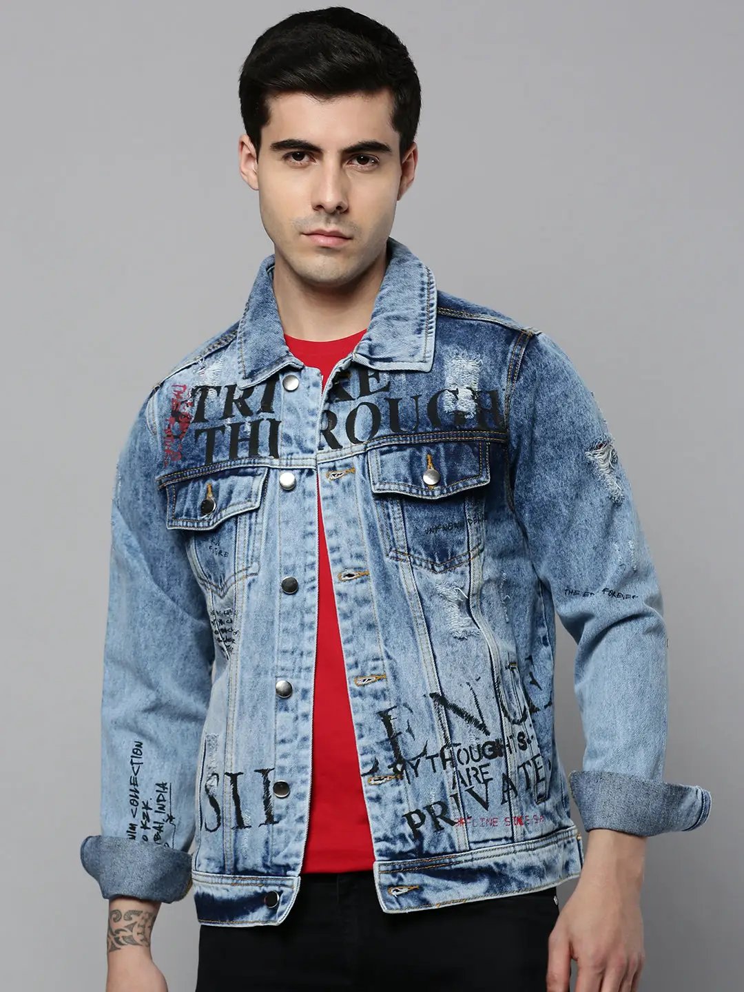 Men's Blue Solid Denim Jacket