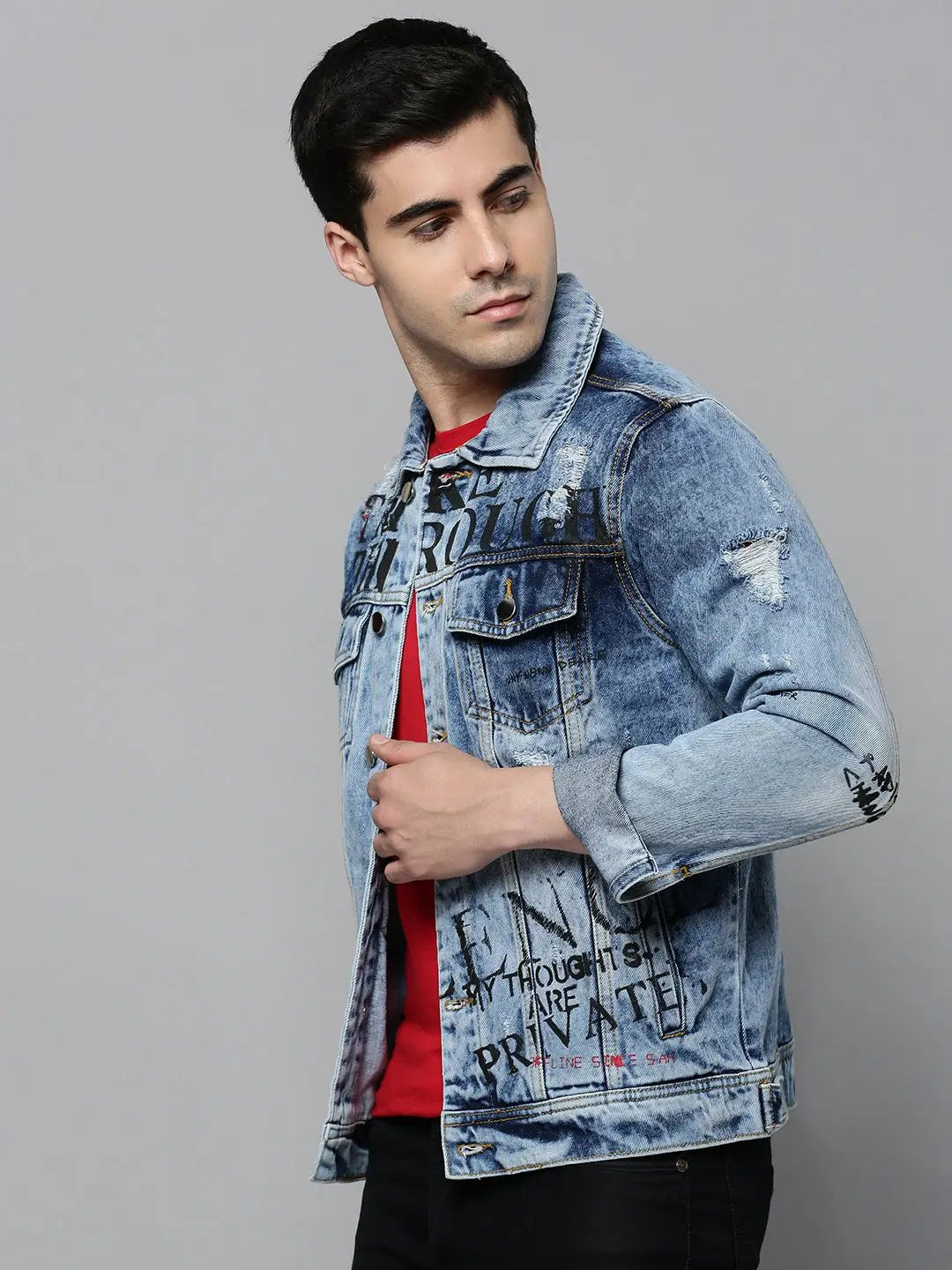 Men's Blue Solid Denim Jacket