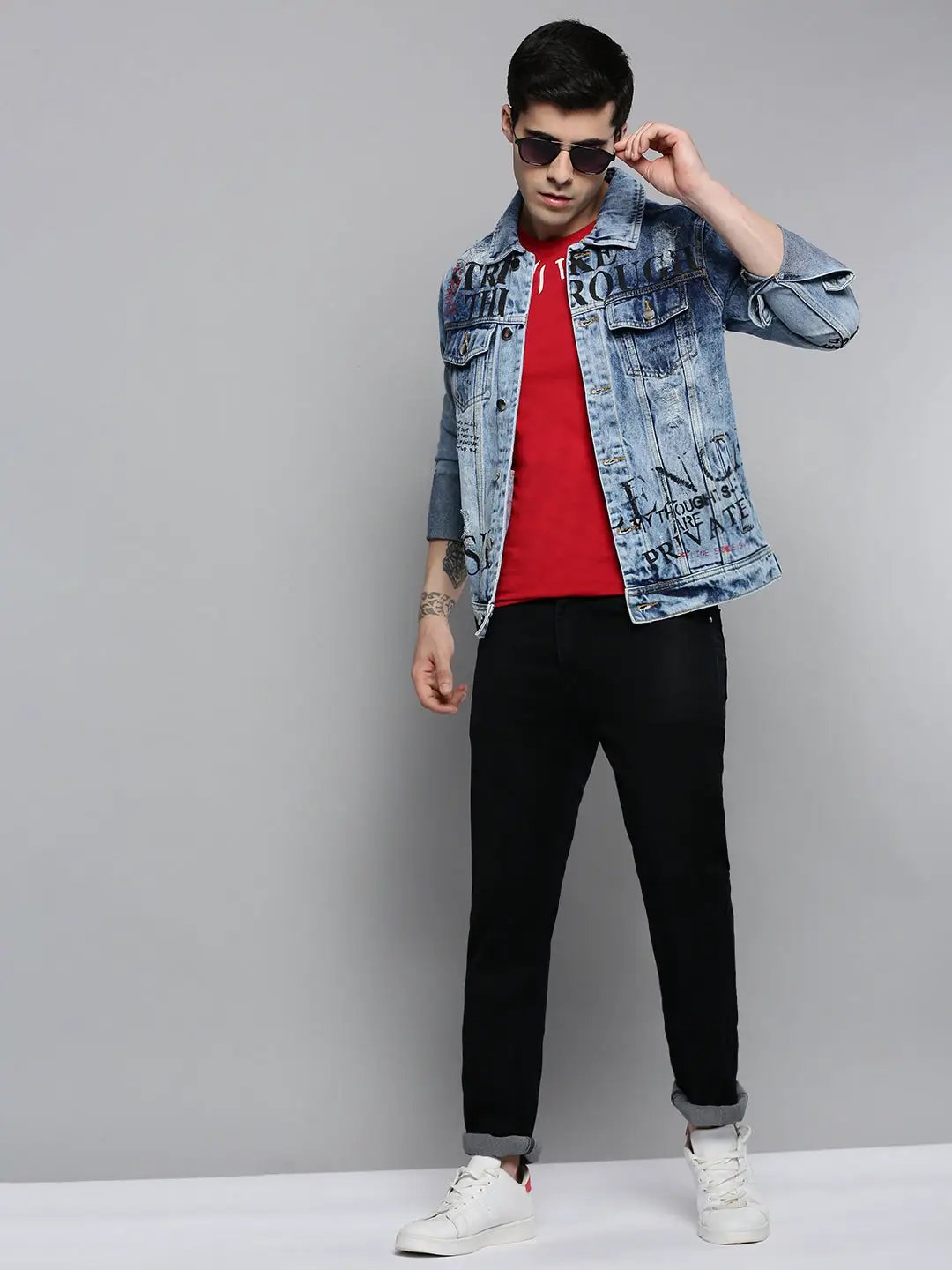 Men's Blue Solid Denim Jacket