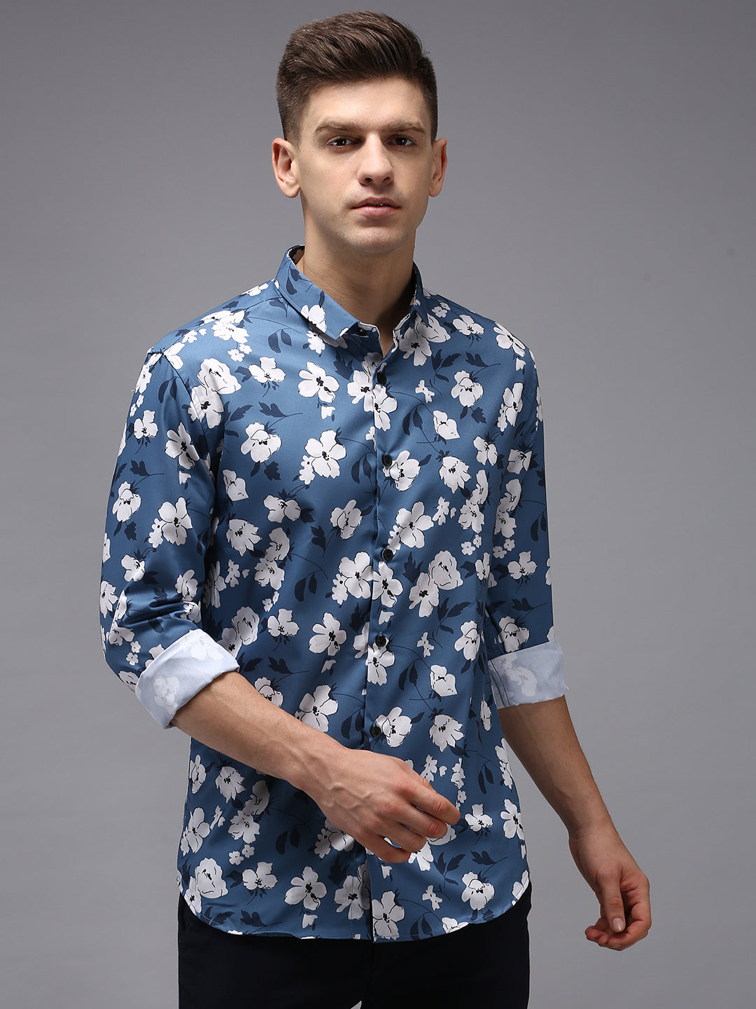 Men Blue Printed Casual Shirt