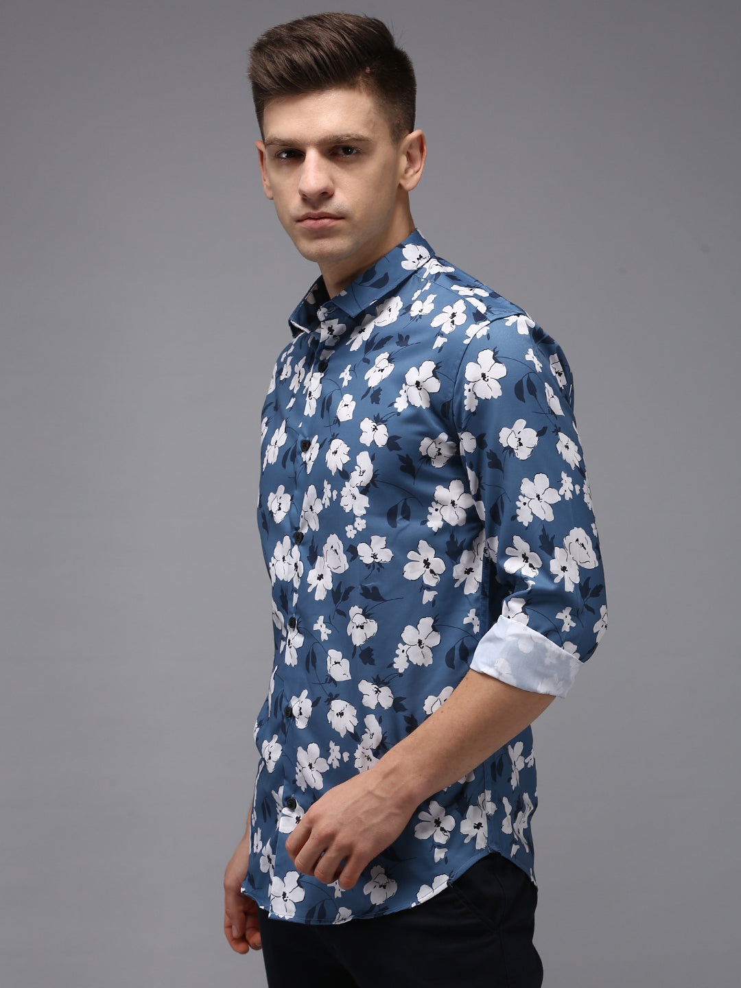 Men Blue Printed Casual Shirt