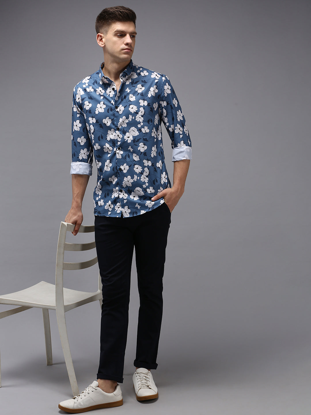 Men Blue Printed Casual Shirt