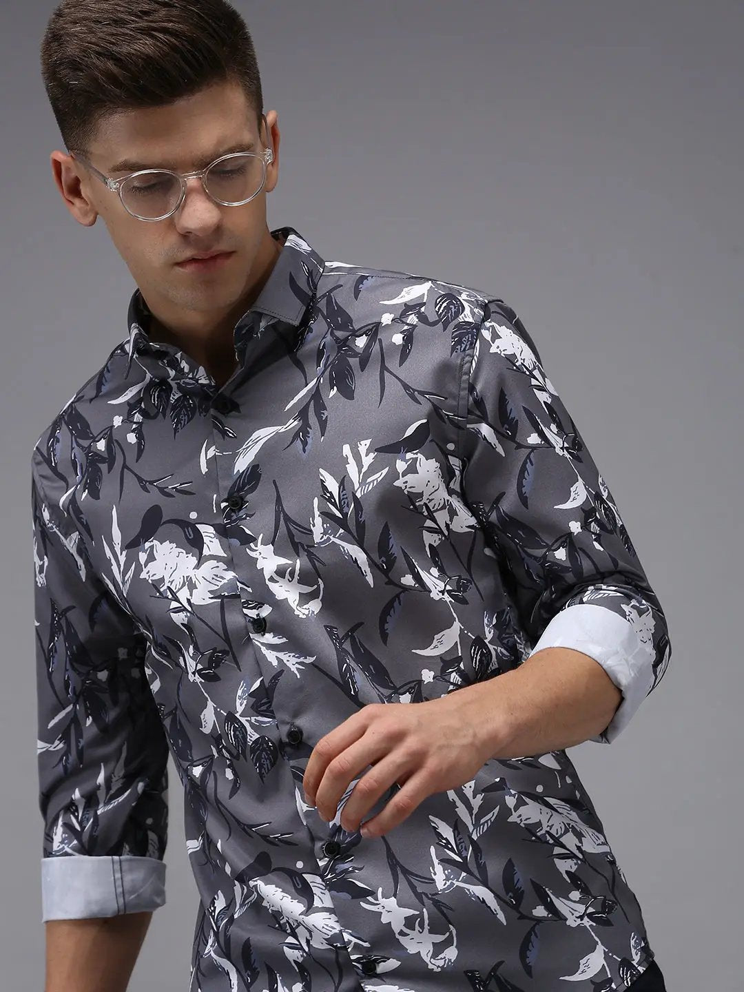 Men's Grey Printed Casual Shirt