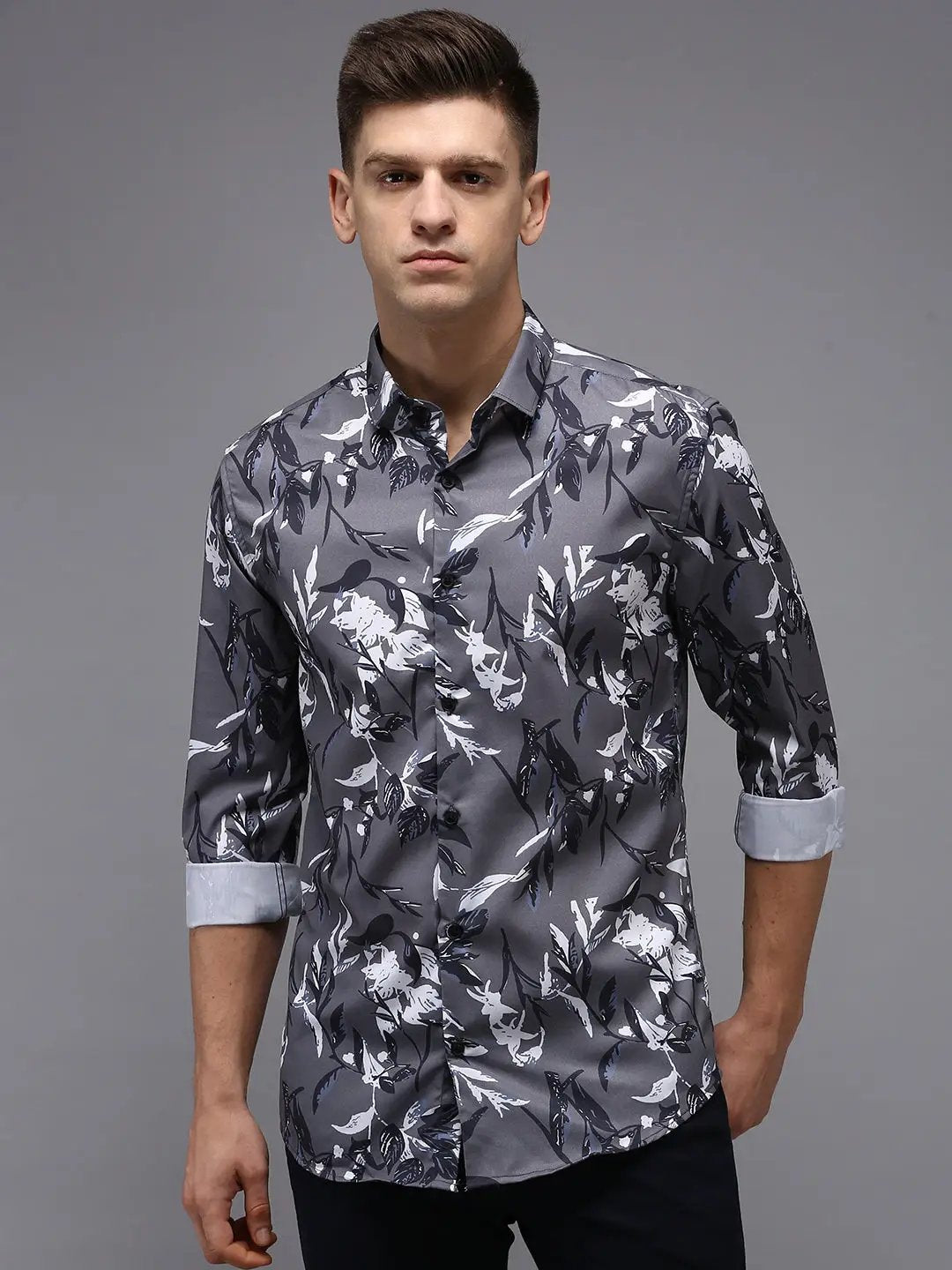 Men's Grey Printed Casual Shirt