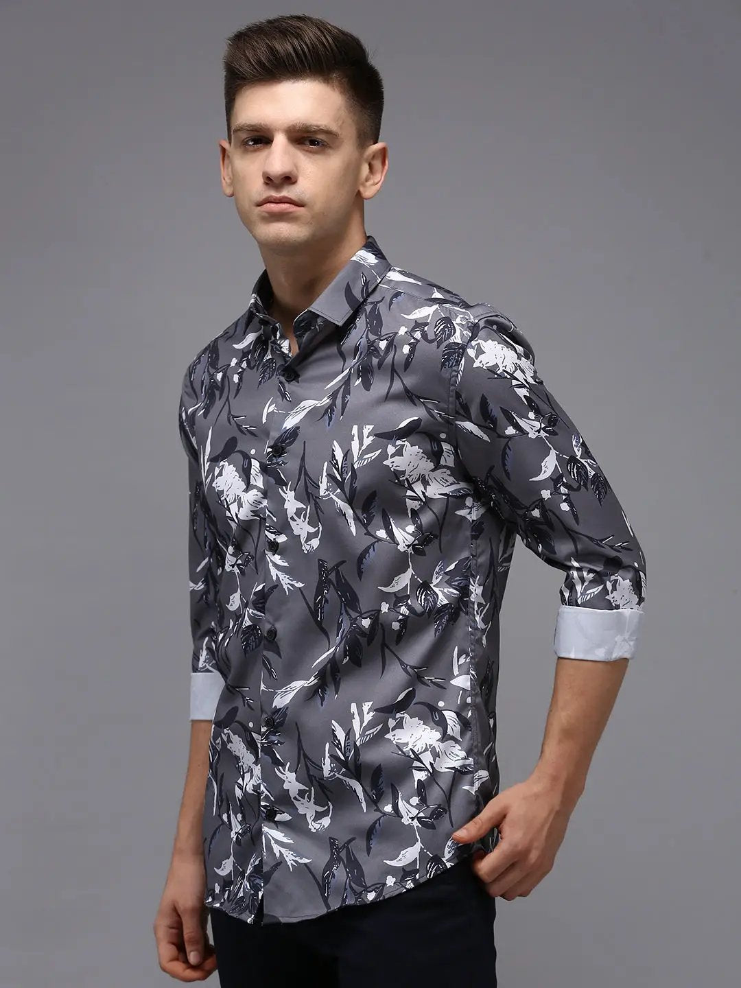 Men's Grey Printed Casual Shirt