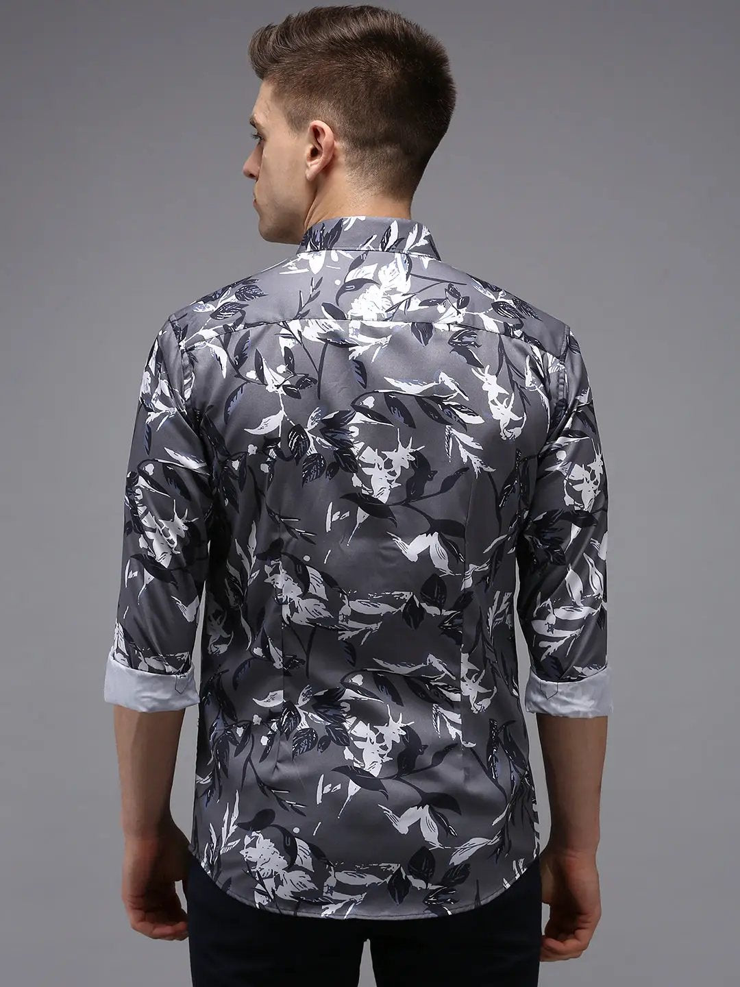 Men's Grey Printed Casual Shirt