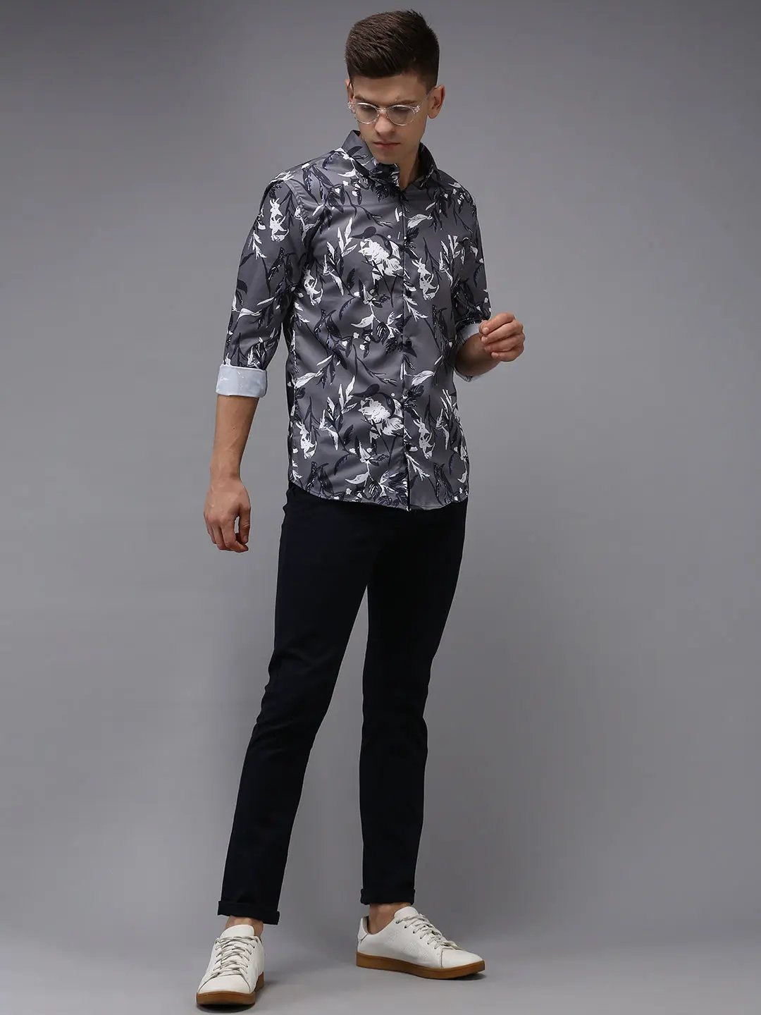 Men's Grey Printed Casual Shirt