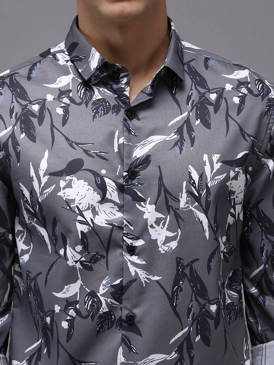 Men's Grey Printed Casual Shirt