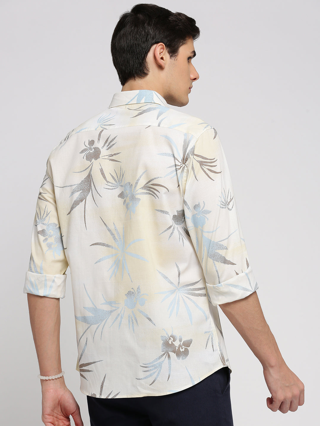 Men Cream Spread Collar Floral Shirt