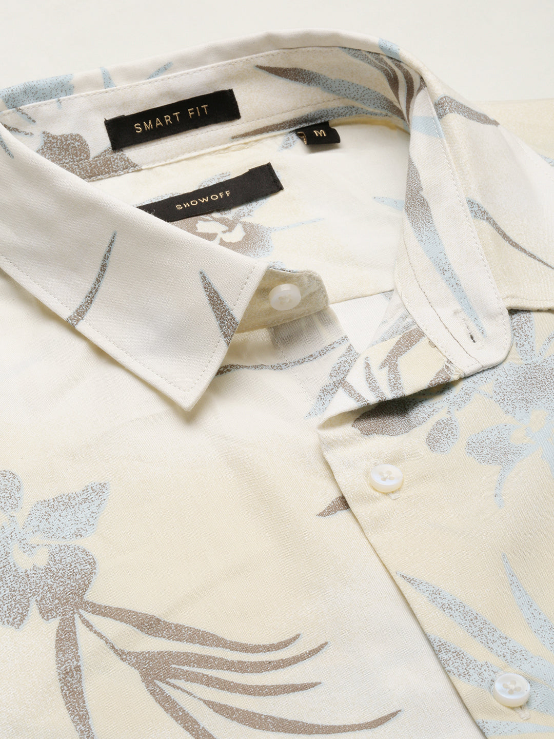 Men Cream Spread Collar Floral Shirt