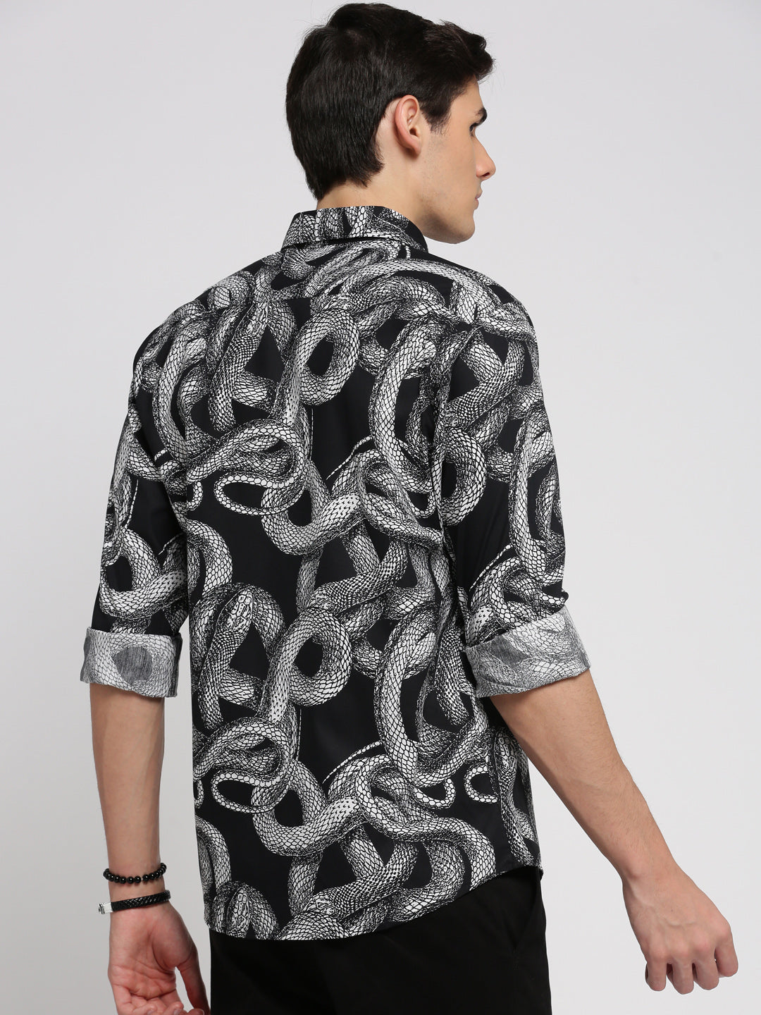 Men Black Spread Collar Animal Shirt