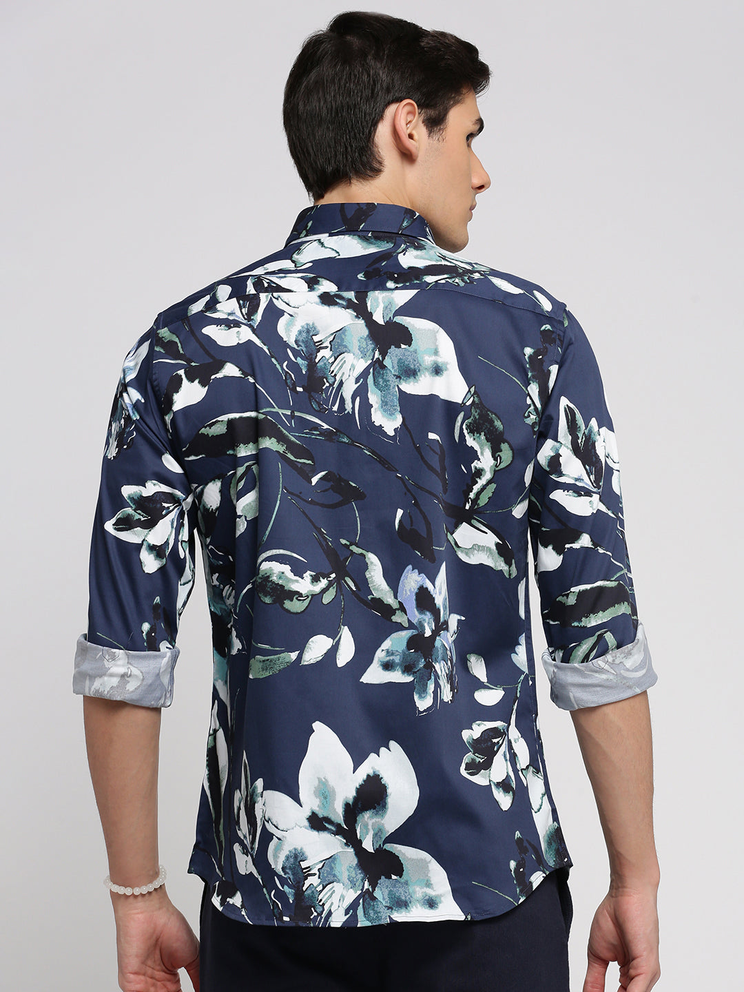 Men Blue Spread Collar Floral Shirt