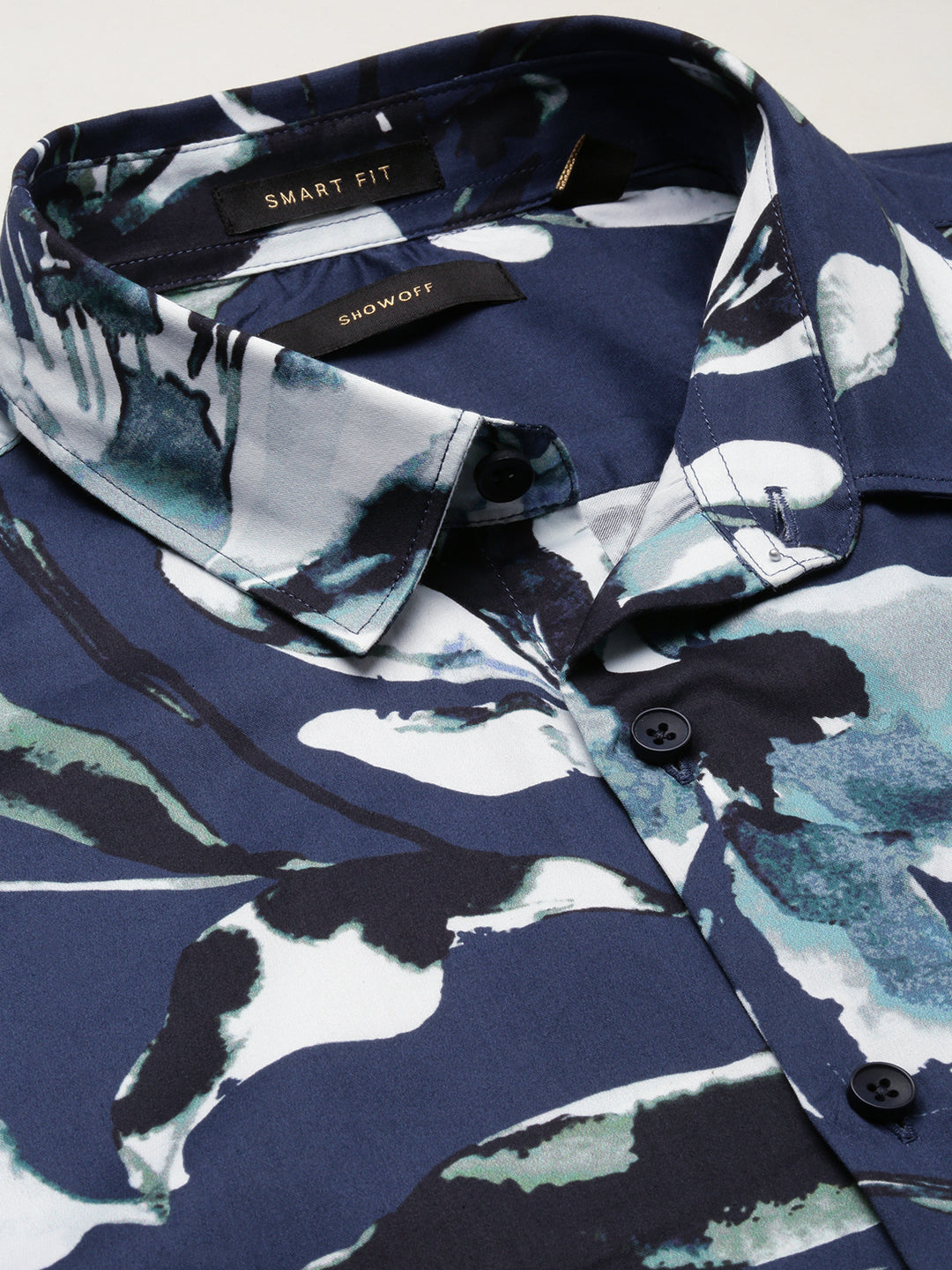 Men Blue Spread Collar Floral Shirt