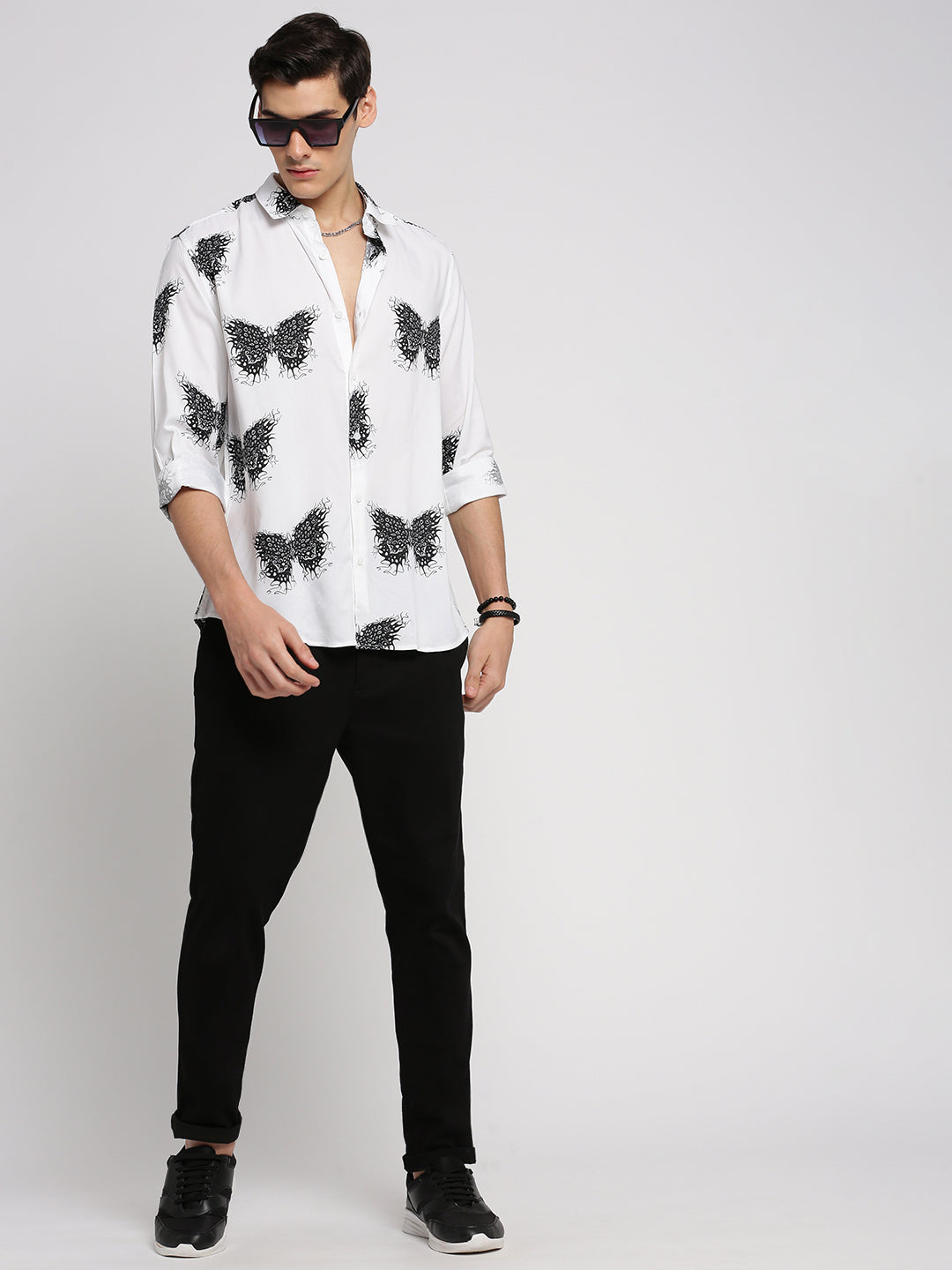 Men White Spread Collar Graphic Shirt