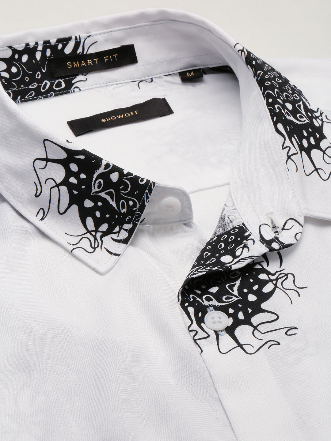 Men White Spread Collar Graphic Shirt