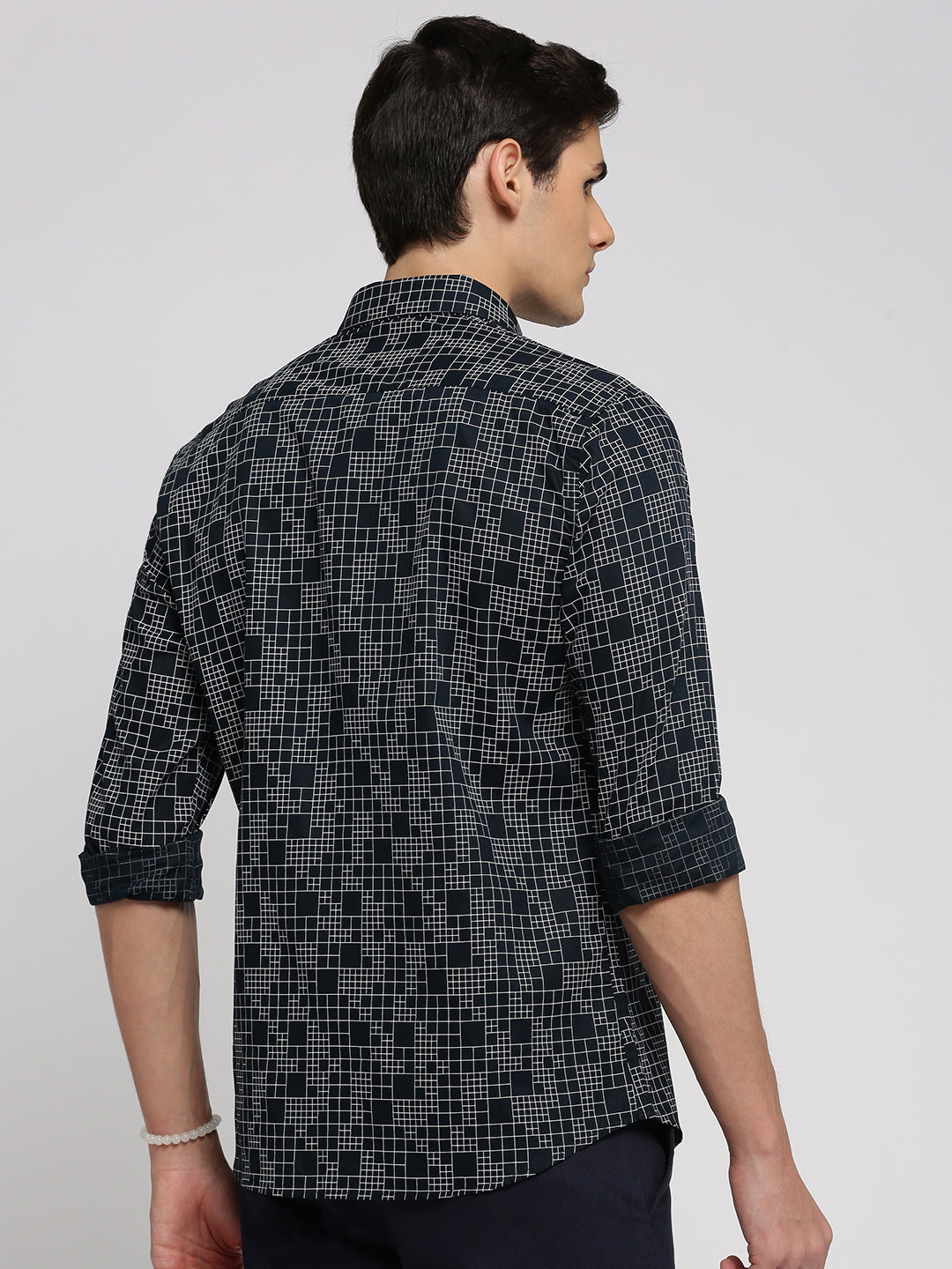 Men Navy Blue Spread Collar Geometric Shirt